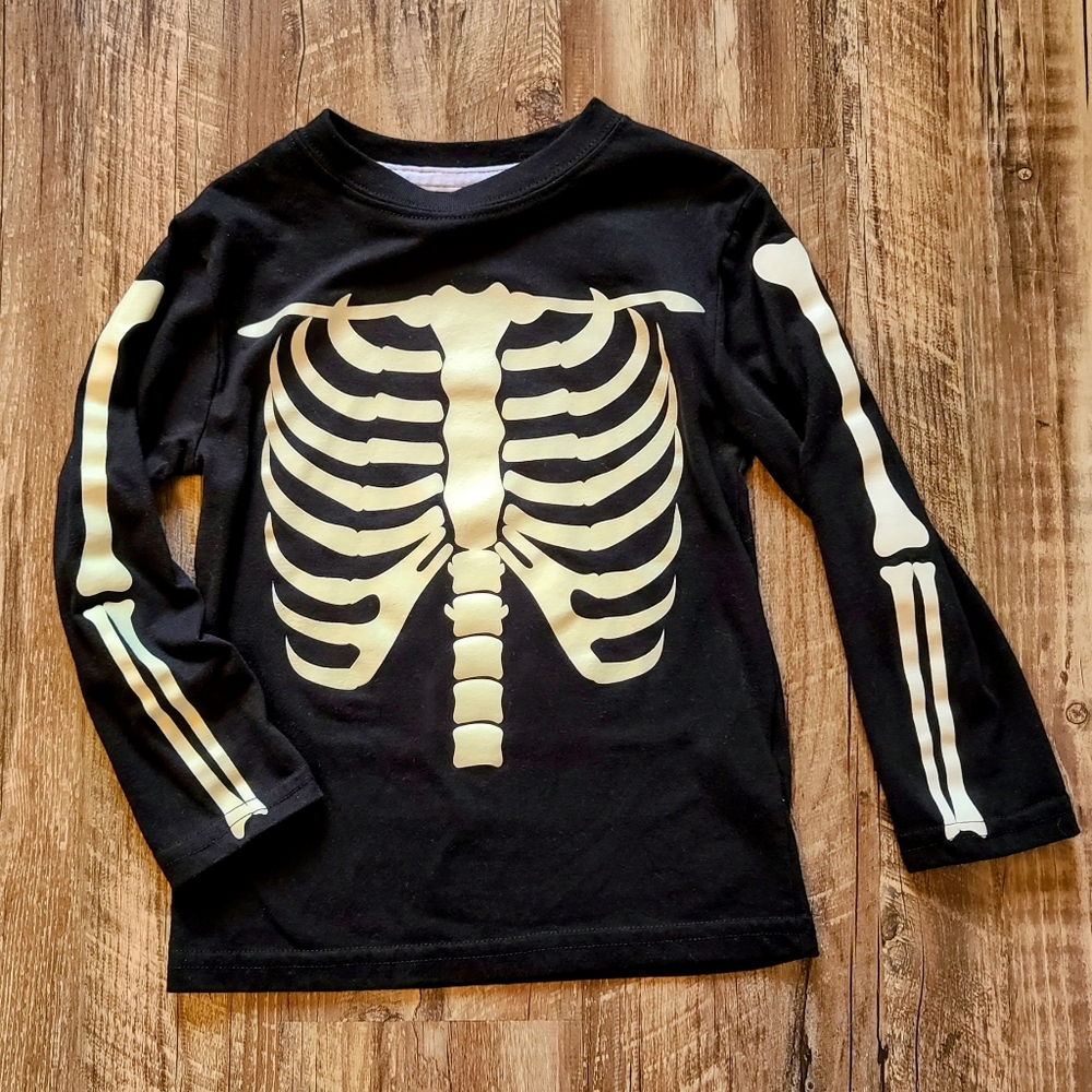 XS(4) Boy/Girl Glow in the Dark Skeleton Halloween Long Sleeve Shirt